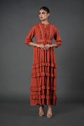 Rust ruffle gown