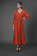 Rust puff sleeve maxi dress