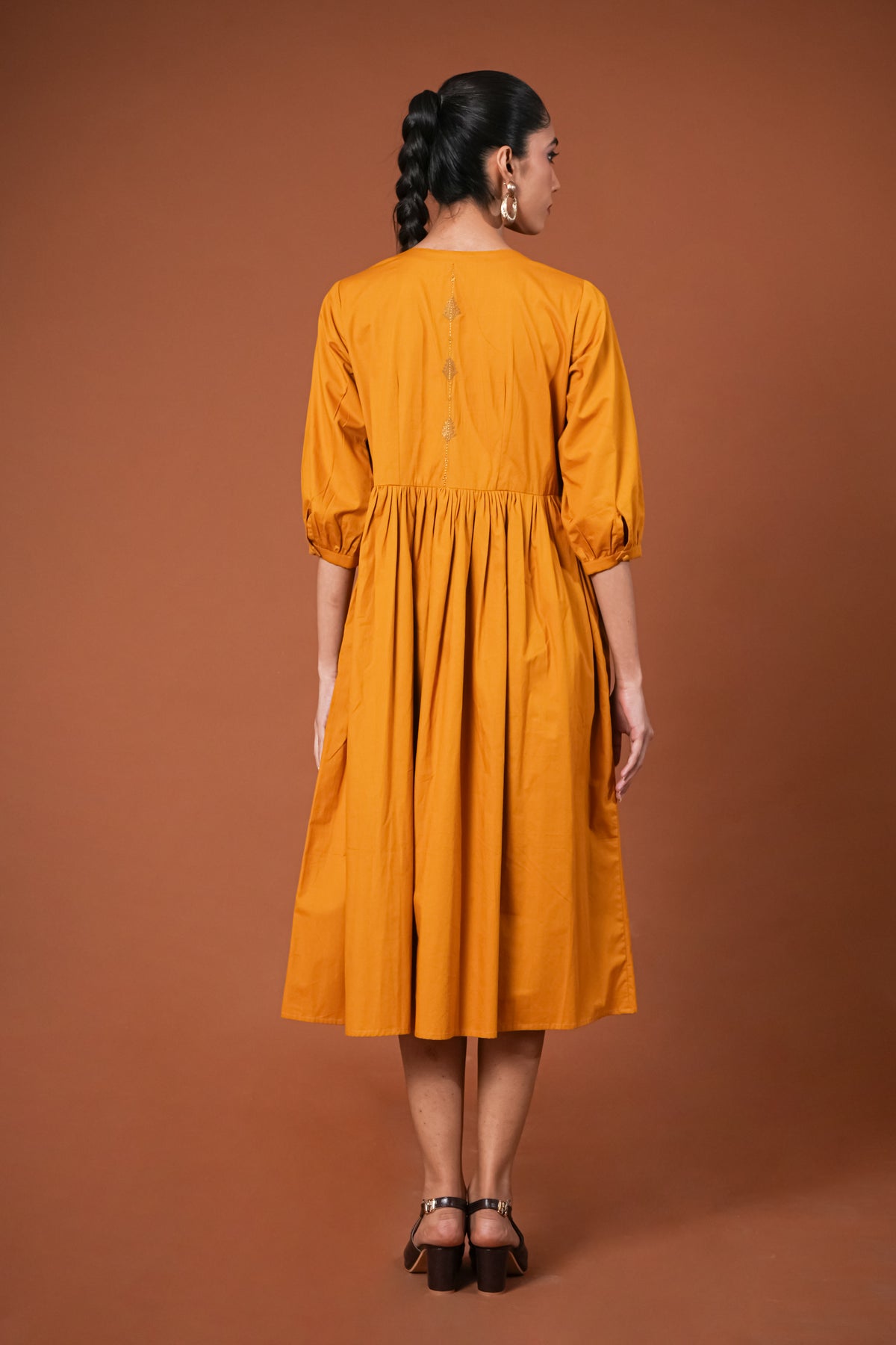 Mustard embroidered long frock