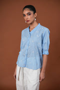 Skyblue Embroidered Frill Shirt