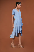 Sky blue embroidered rap around dress