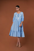 Sky blue embroidered tiered  dress